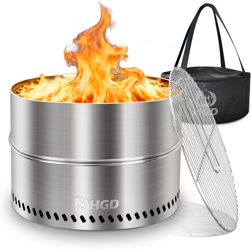 HGD 20 inch Smokeless Firepit Outdoor, Portable Smokeless Fire Pit for Camping with Travel Bag, Stainless Steel Wood Burning Stove for Backyard & Patio, Easy Setup & Compact Storage - Image 1